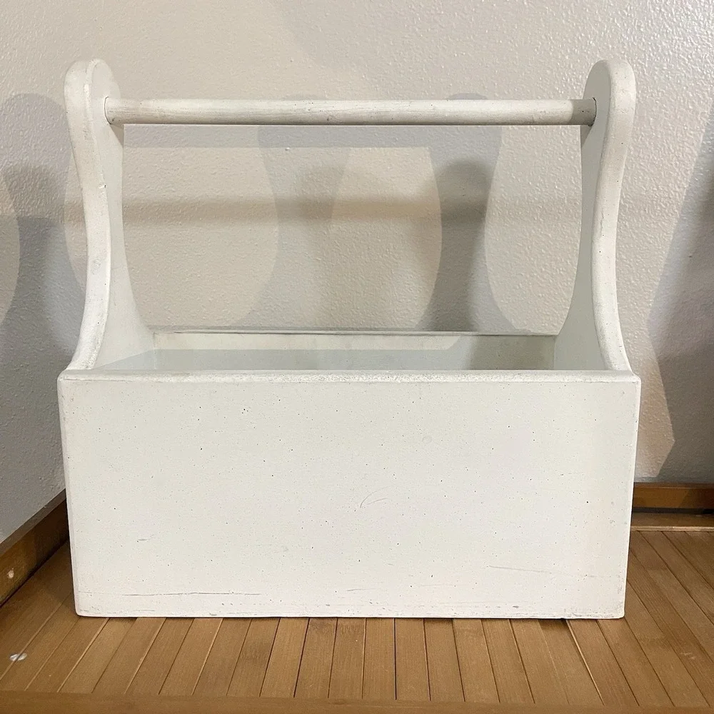 Vtg Wooden Crate Tote Box Farmhouse Tool Caddy Planter‎ Storage Flower Granny